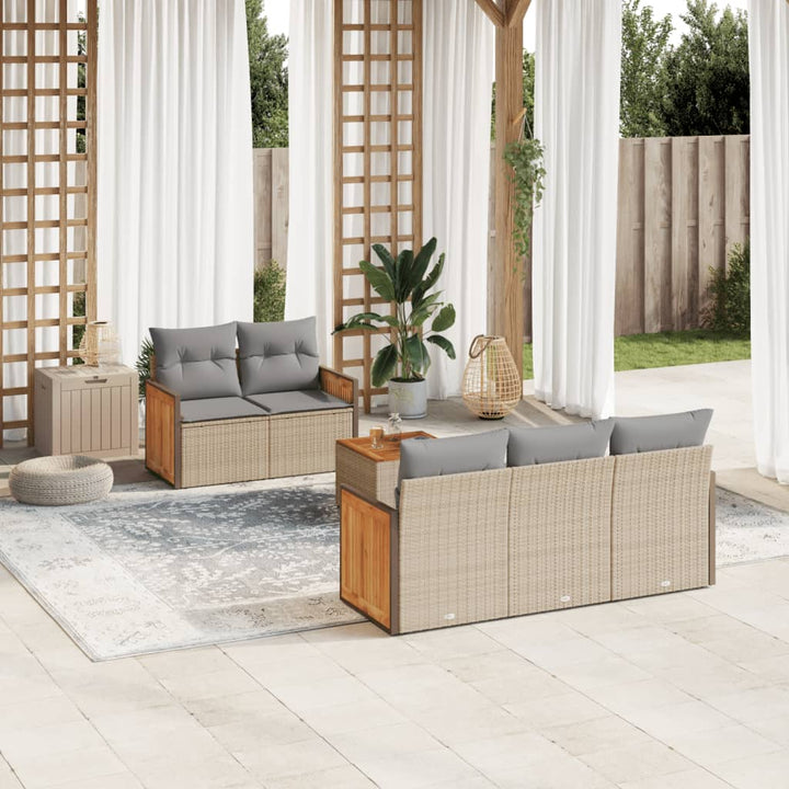 sofasæt til haven 6 dele med hynder polyrattan beige