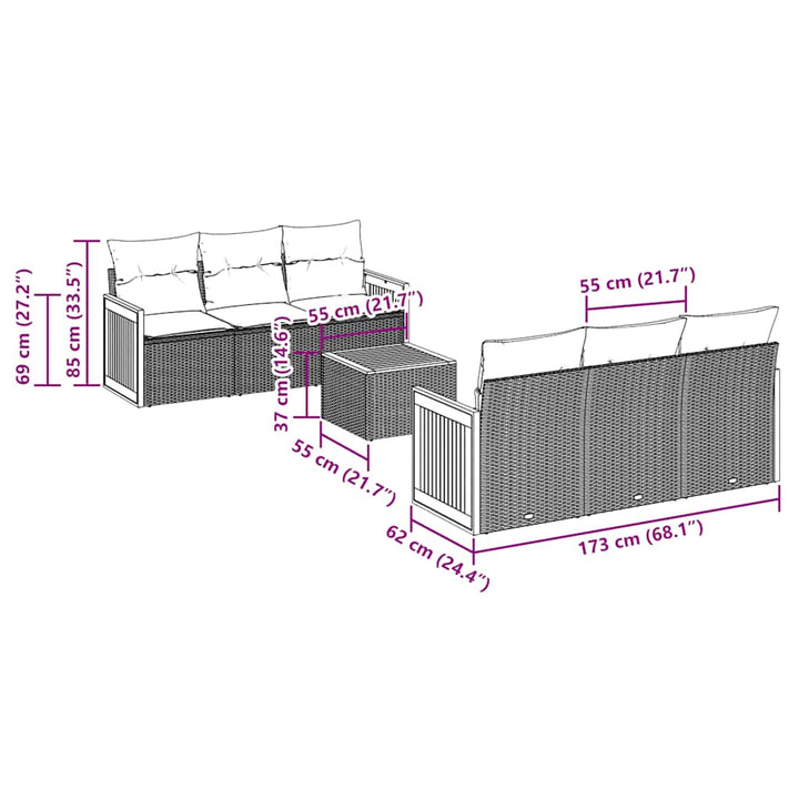 havesofasæt med 7 hynder sort polyrattan