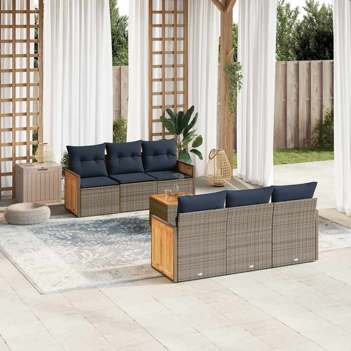 havesofasæt med 7 dele og hynder grå polyrattan