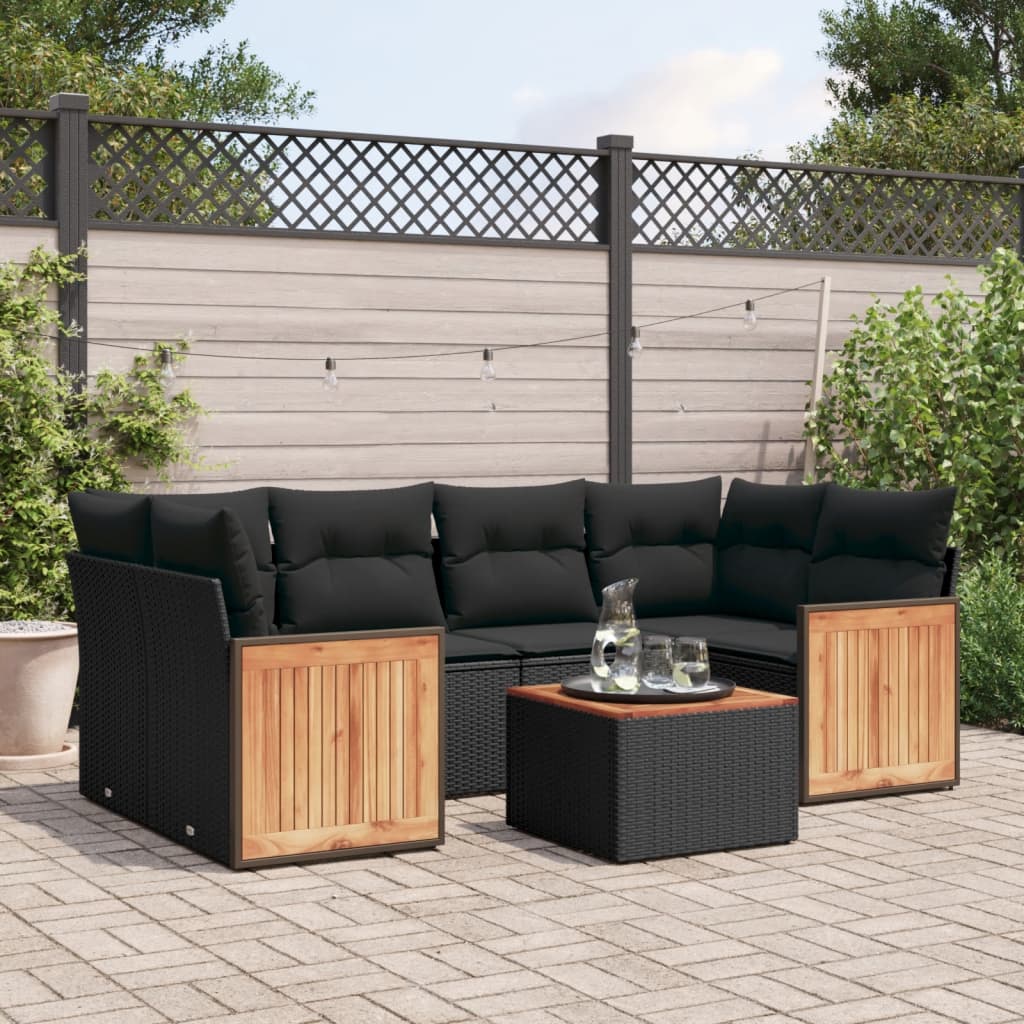 sofasæt til haven 7 dele med hynder polyrattan sort