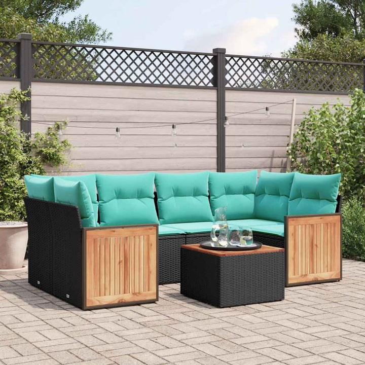 havesofasæt med 7 hynder sort polyrattan