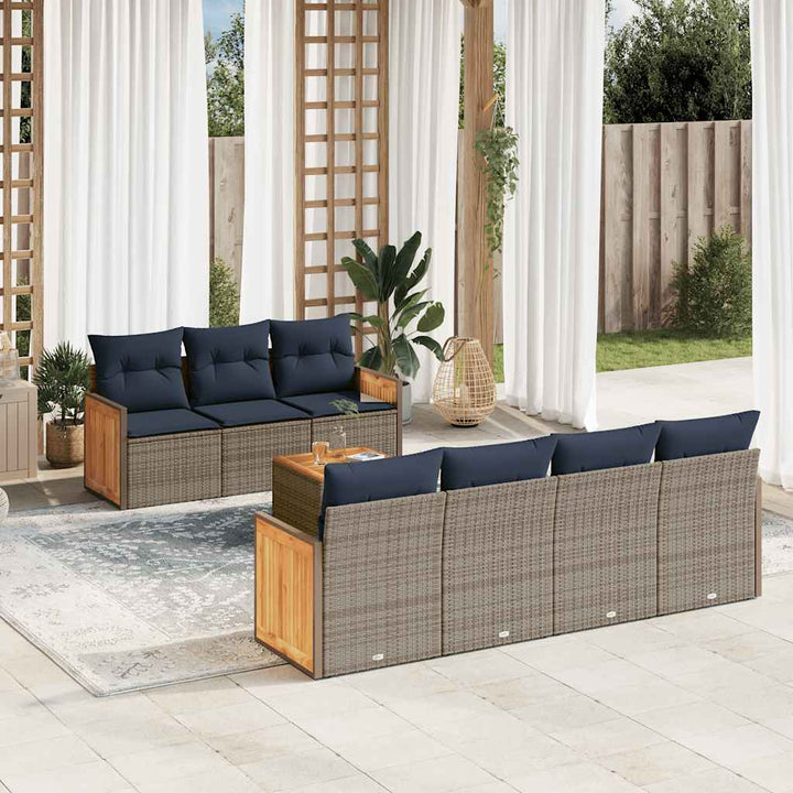 havesofasæt med 8 hynder grå polyrattan