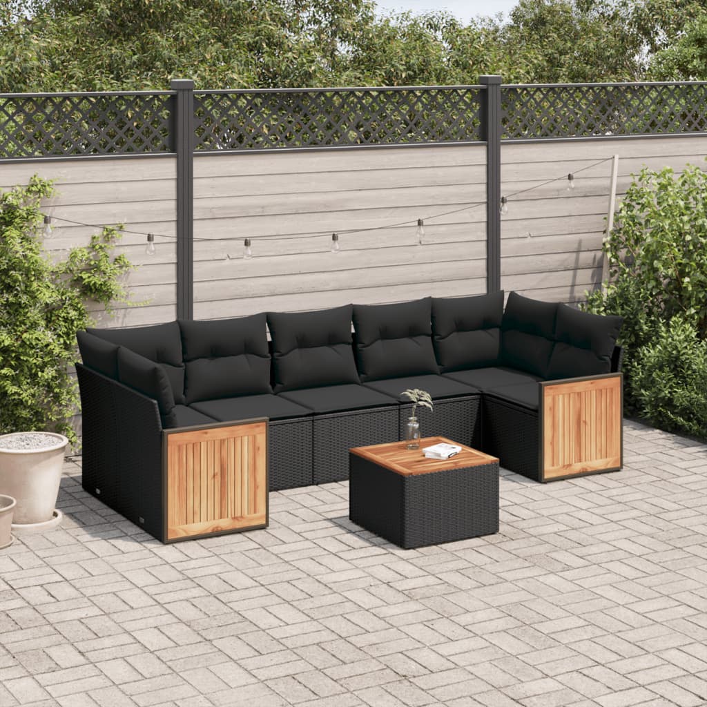 sofasæt til haven 8 dele med hynder polyrattan sort