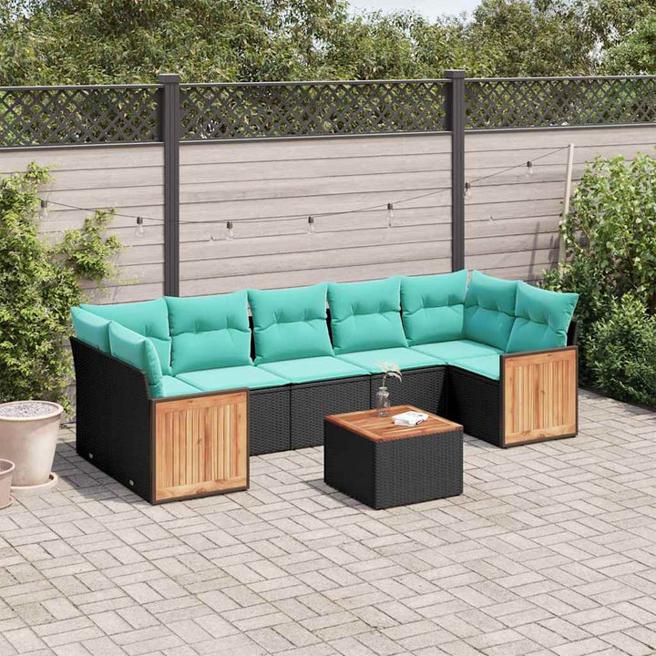 8-delt havesofasæt med hynder sort polyrattan