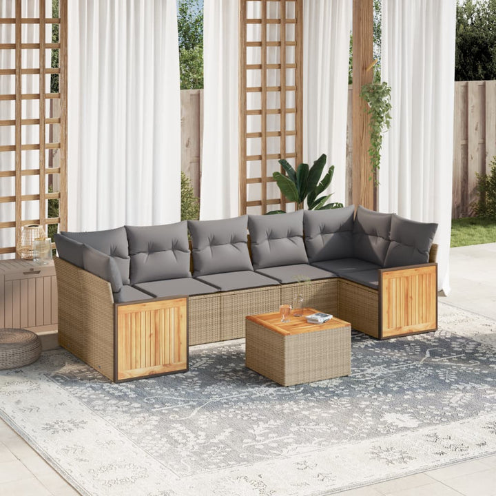 sofasæt til haven 8 dele med hynder polyrattan beige