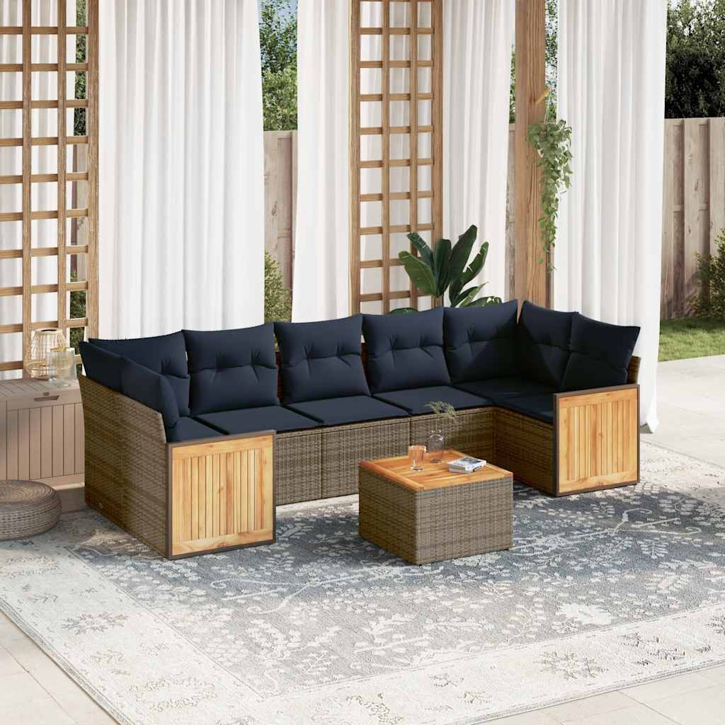 havesofasæt med 8 hynder grå polyrattan