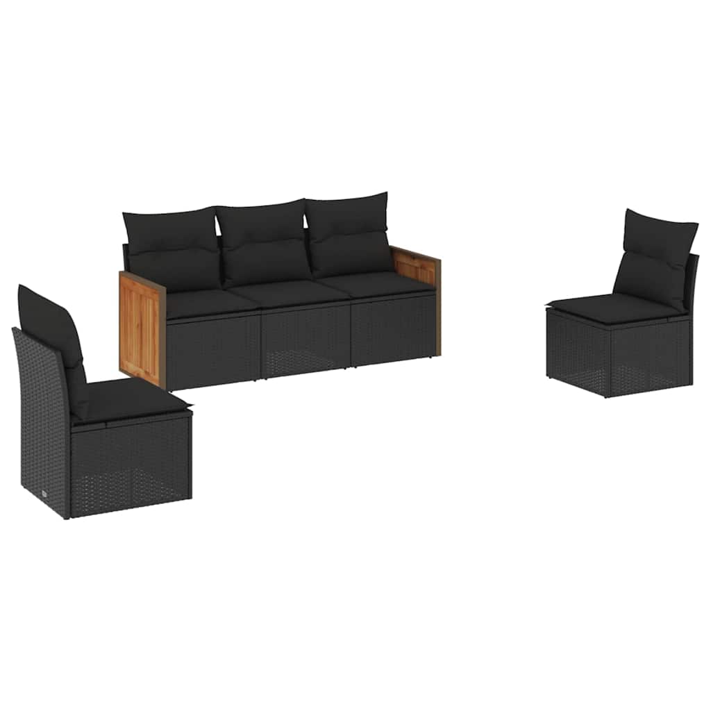 sofasæt til haven 5 dele med hynder polyrattan sort