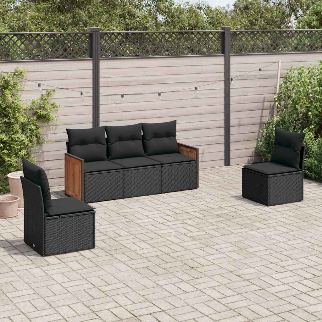 sofasæt til haven 5 dele med hynder polyrattan sort