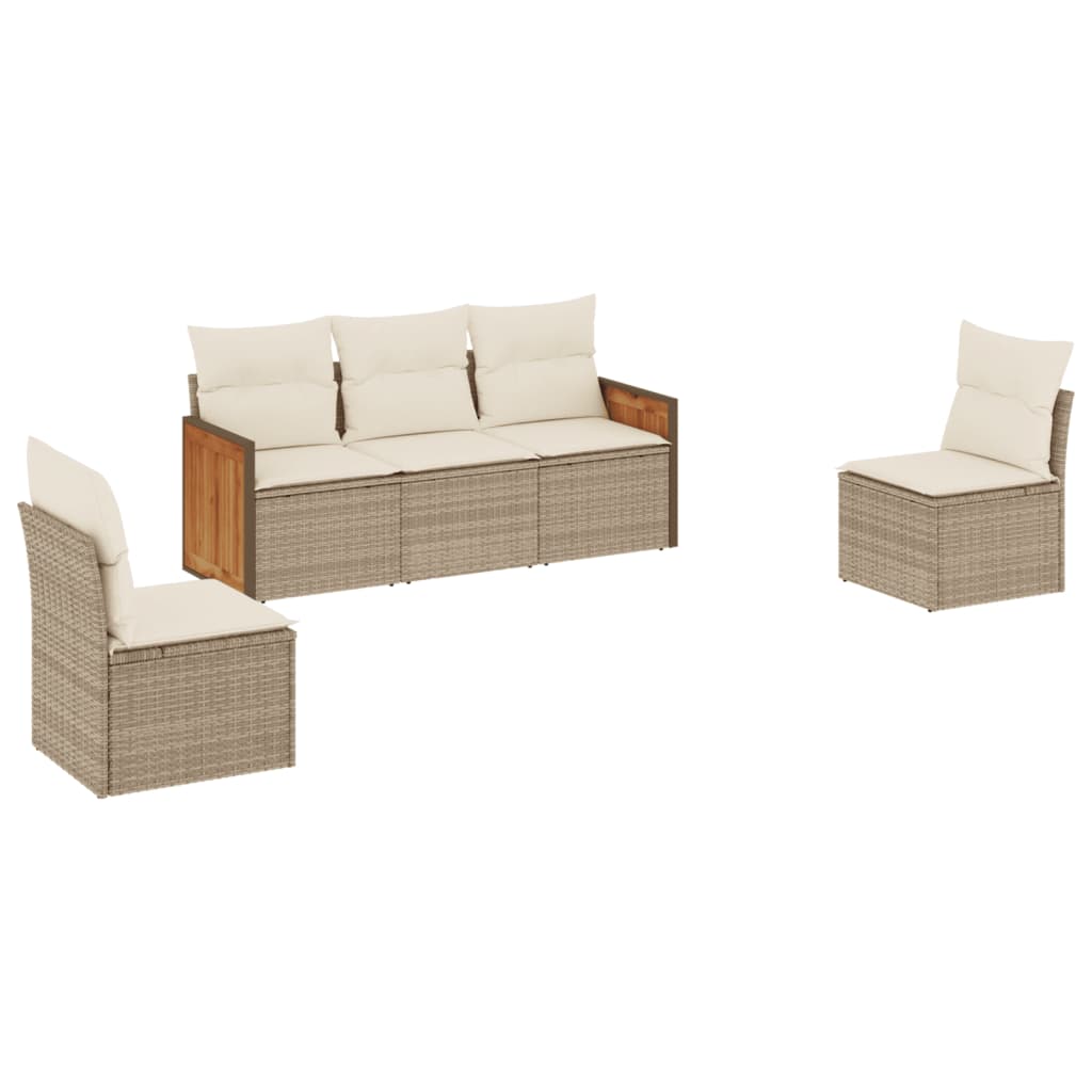 sofasæt til haven 5 dele med hynder polyrattan beige