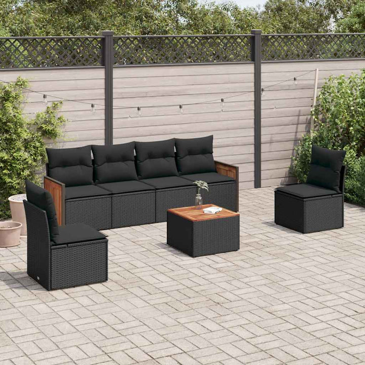 sofasæt til haven 7 dele med hynder polyrattan sort