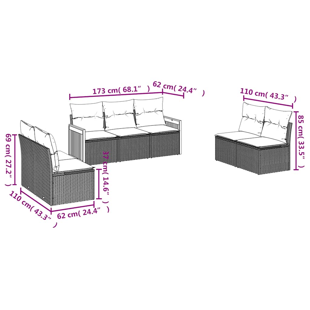 sofasæt til haven 7 dele med hynder polyrattan sort
