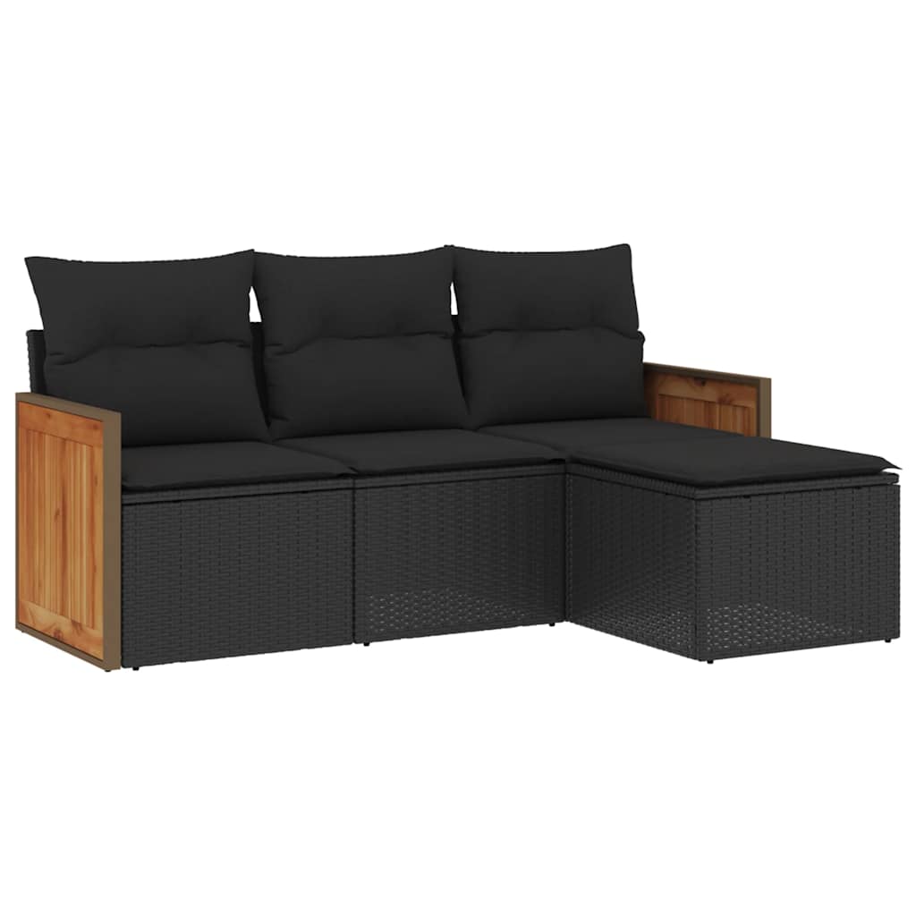 sofasæt til haven 4 dele med hynder polyrattan sort