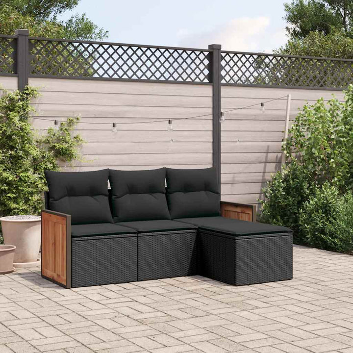 sofasæt til haven 4 dele med hynder polyrattan sort