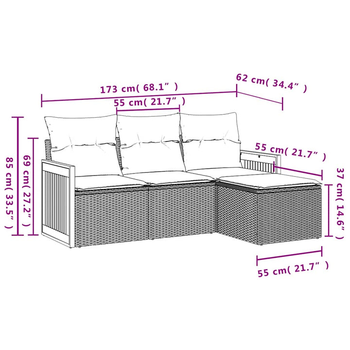havesofasæt med 4 dele og hynder sort polyrattan
