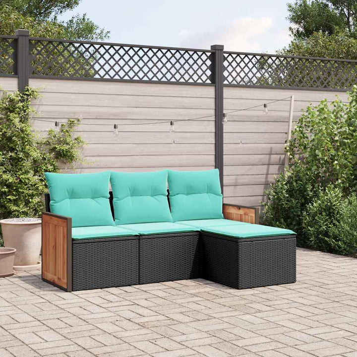 havesofasæt med 4 dele og hynder sort polyrattan