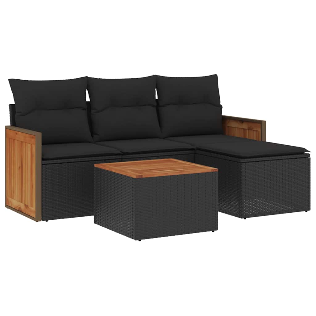 sofasæt til haven 5 dele med hynder polyrattan sort