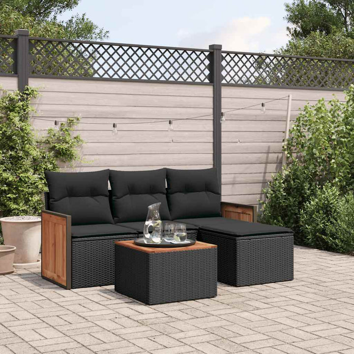sofasæt til haven 5 dele med hynder polyrattan sort
