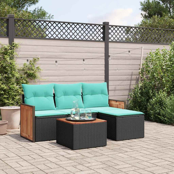 havesofasæt med 5 dele og hynder sort polyrattan