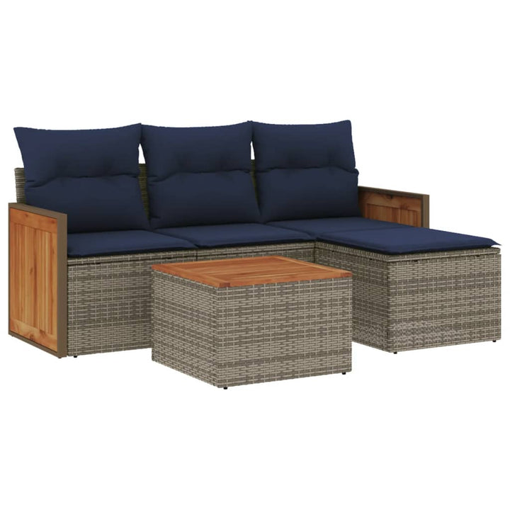 havesofasæt med 5 dele og hynder grå polyrattan