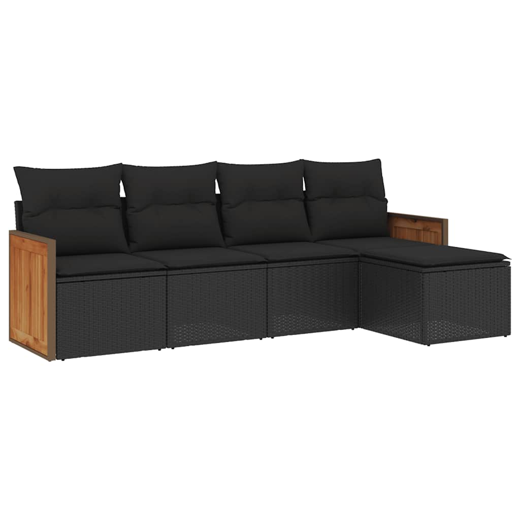 sofasæt til haven 5 dele med hynder polyrattan sort
