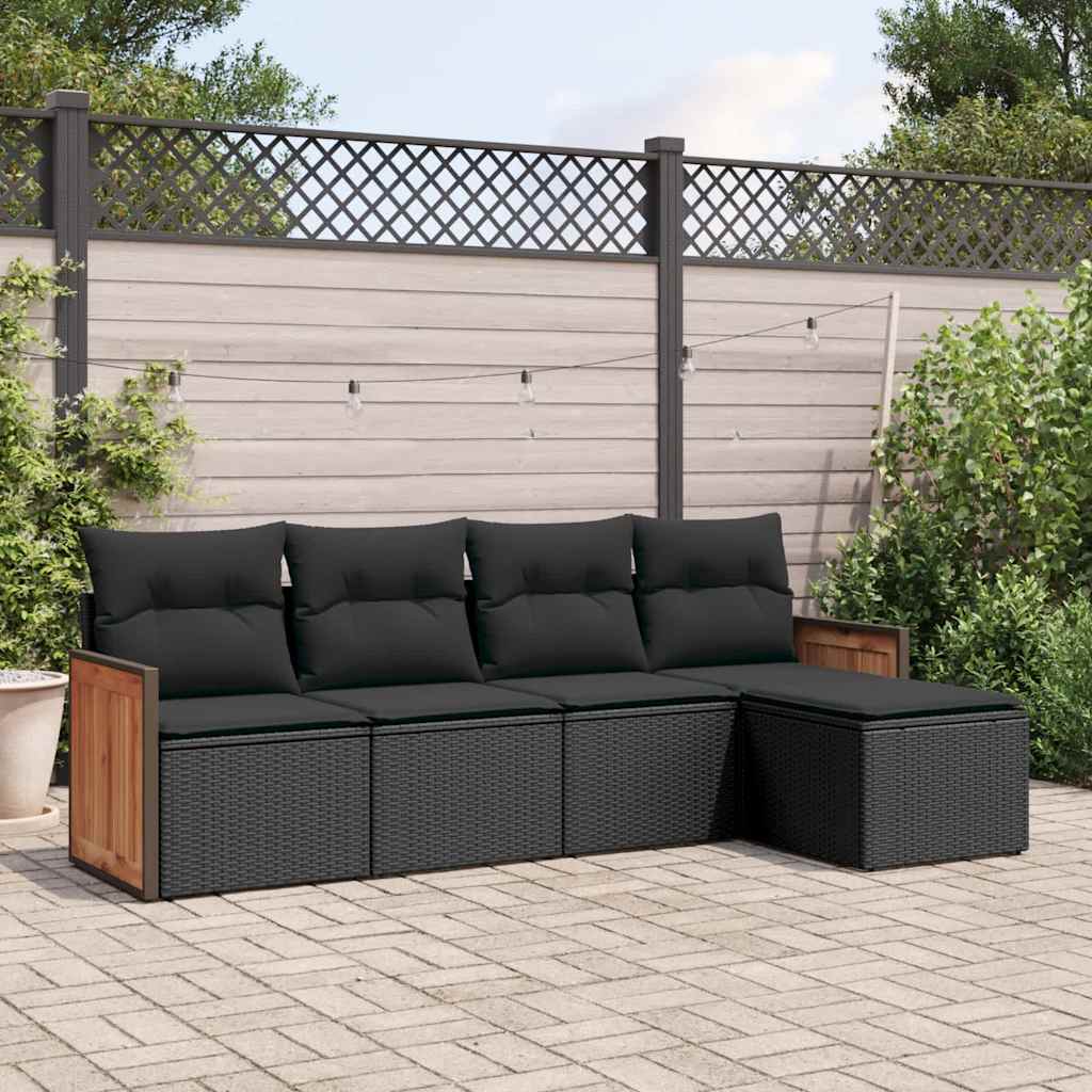 sofasæt til haven 5 dele med hynder polyrattan sort