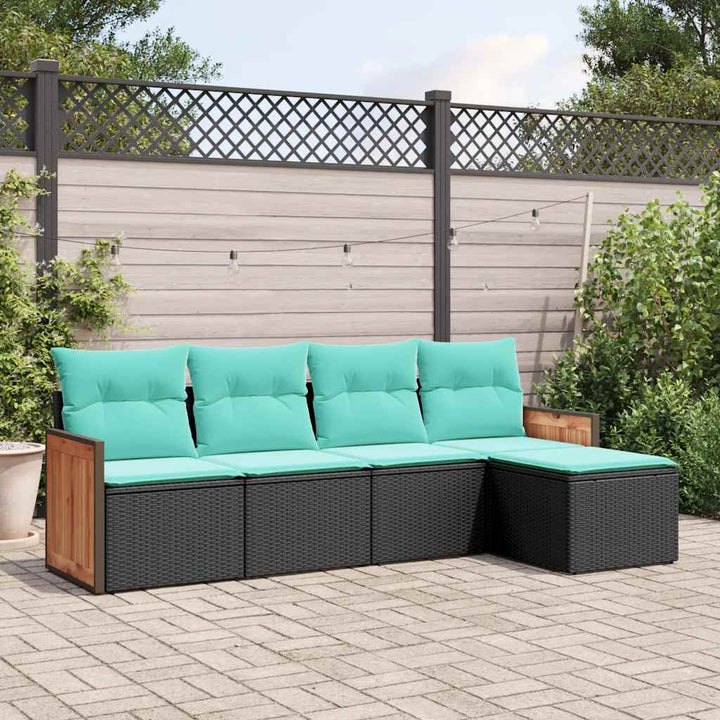 havesofasæt med 5 dele og hynder sort polyrattan