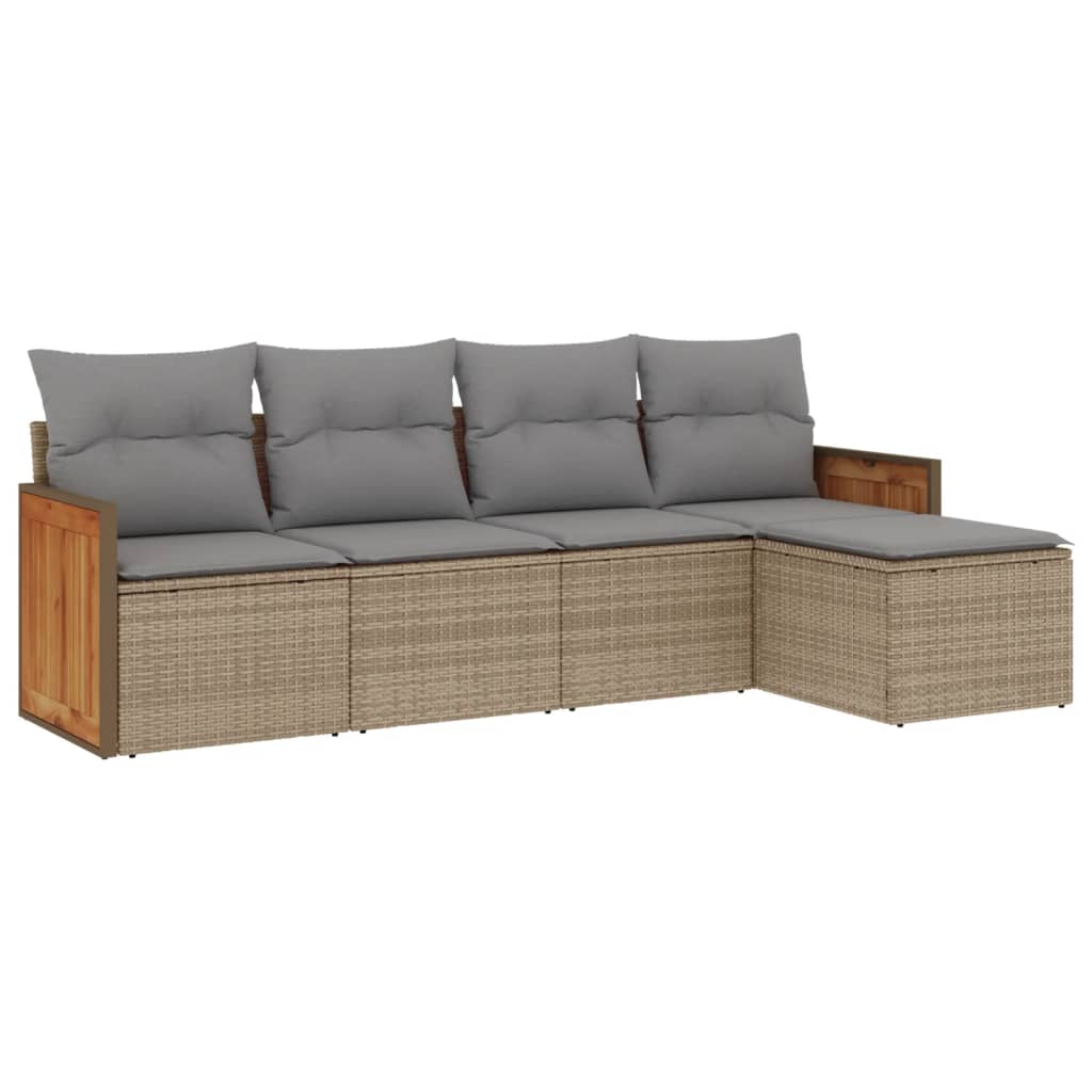 sofasæt til haven 5 dele med hynder polyrattan beige