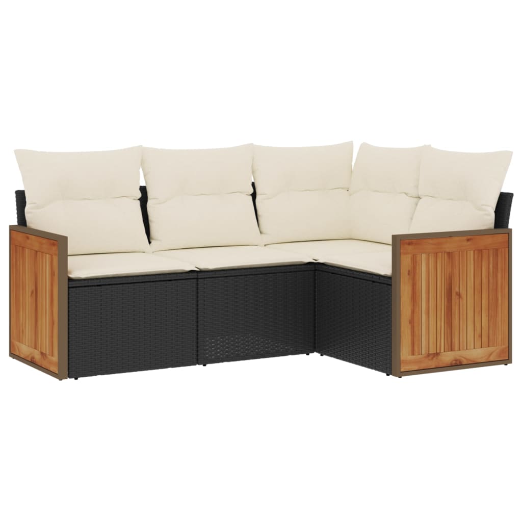 sofasæt til haven 4 dele med hynder polyrattan sort