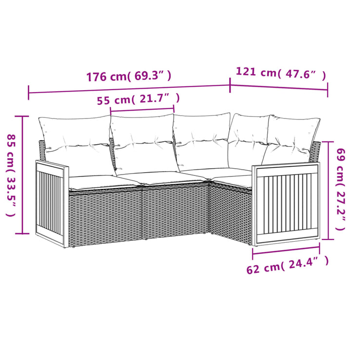 sofasæt til haven 4 dele med hynder polyrattan sort