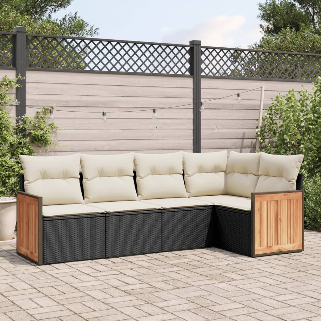 sofasæt til haven 5 dele med hynder polyrattan sort