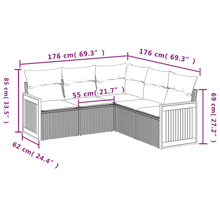 sofasæt til haven 5 dele med hynder polyrattan sort