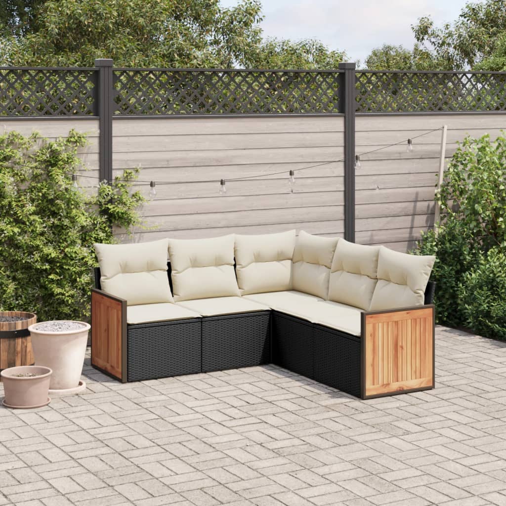 sofasæt til haven 5 dele med hynder polyrattan sort