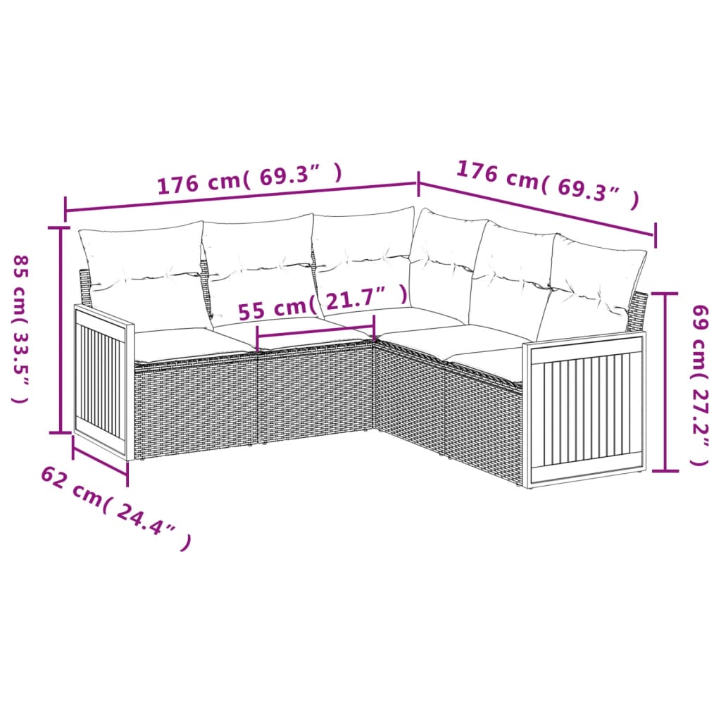 sofasæt til haven 5 dele med hynder polyrattan beige