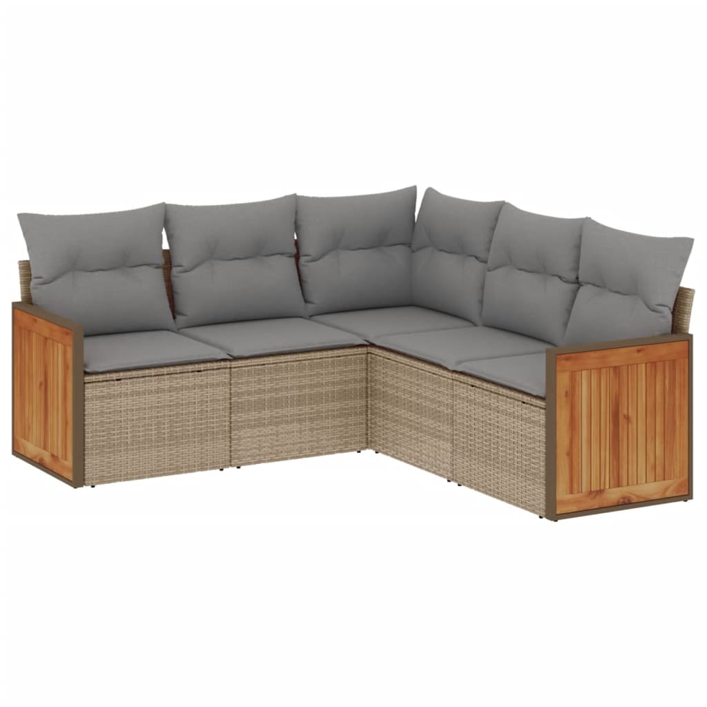 sofasæt til haven 5 dele med hynder polyrattan beige