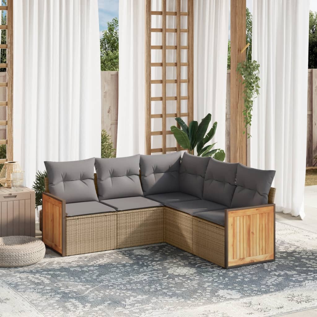sofasæt til haven 5 dele med hynder polyrattan beige