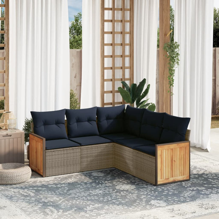 havesofasæt med 5 dele og hynder grå polyrattan