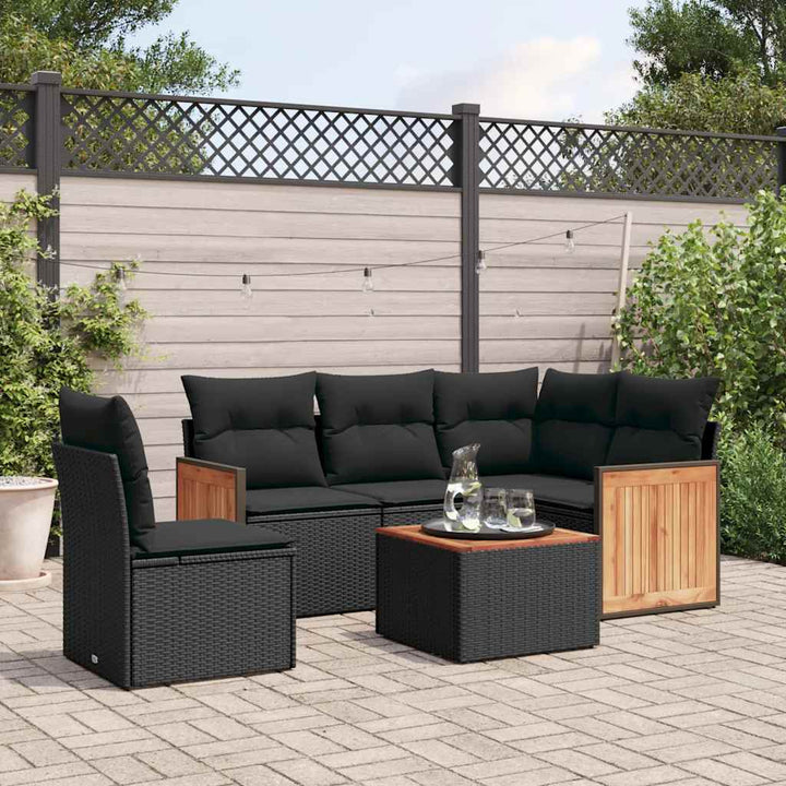 sofasæt til haven 6 dele med hynder polyrattan sort