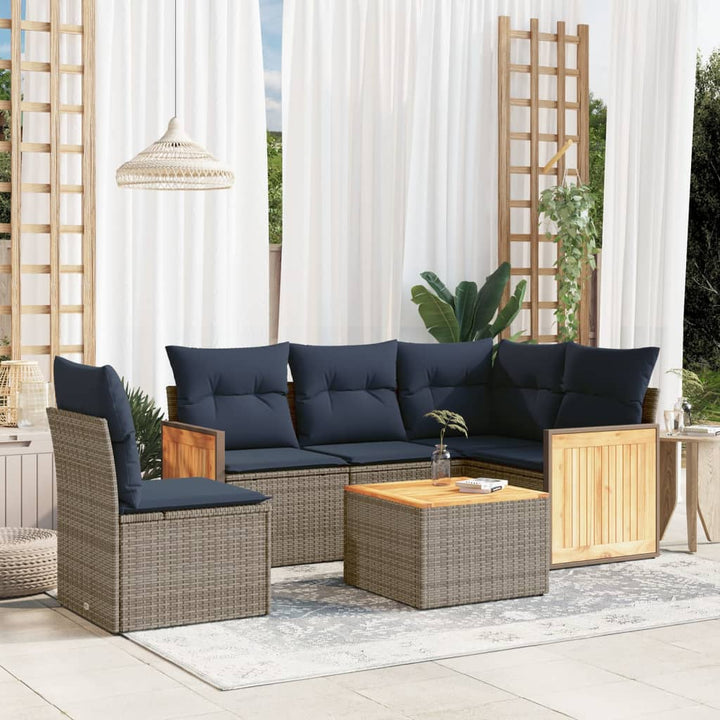 havesofasæt med 6 dele og hynder grå polyrattan