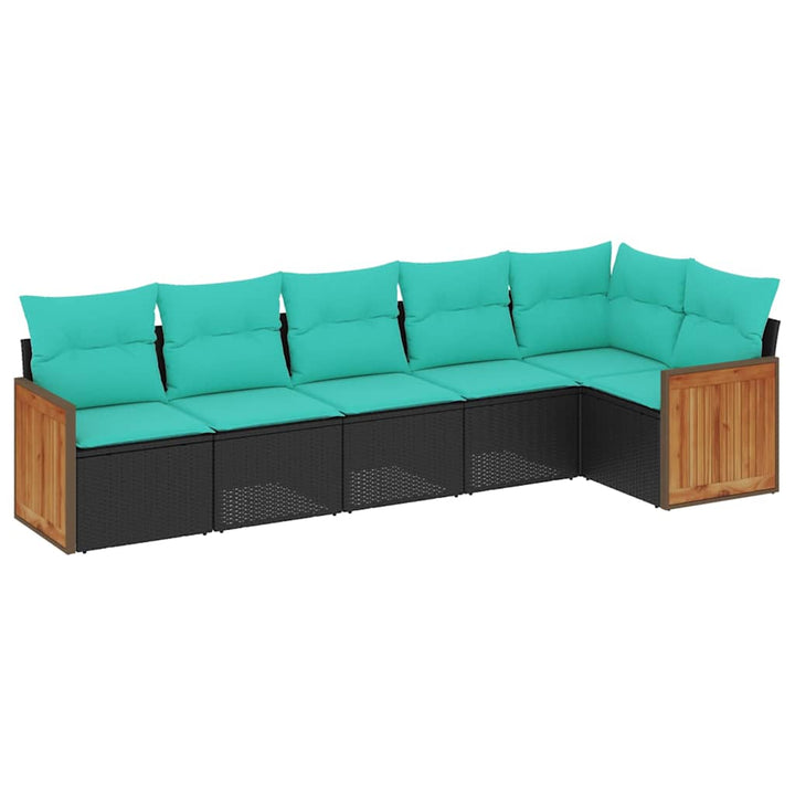 havesofasæt med 6 hynder sort polyrattan