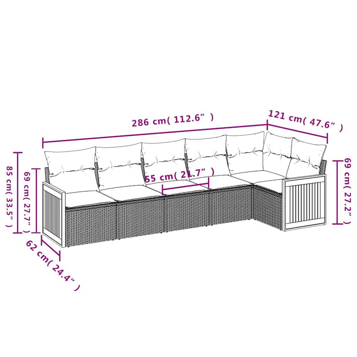 havesofasæt med 6 hynder sort polyrattan