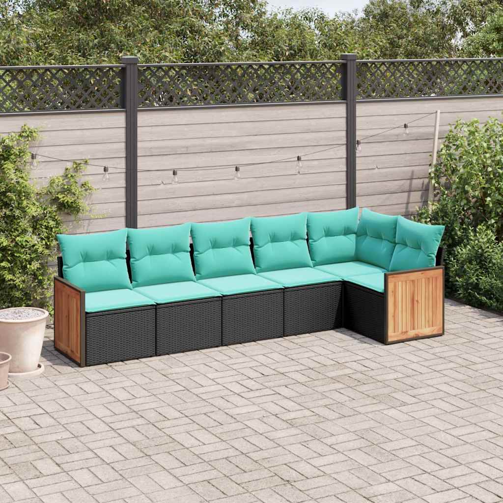 havesofasæt med 6 hynder sort polyrattan