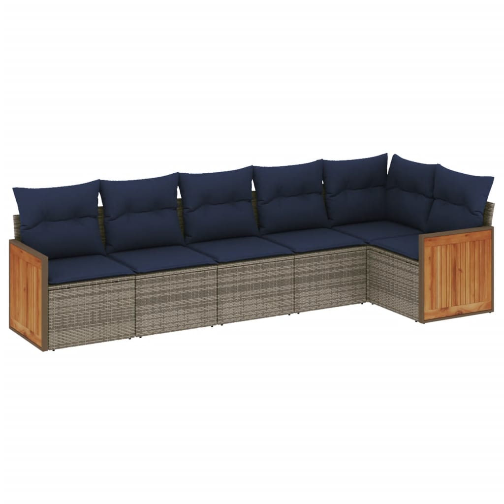 havesofasæt med 6 dele og hynder grå polyrattan