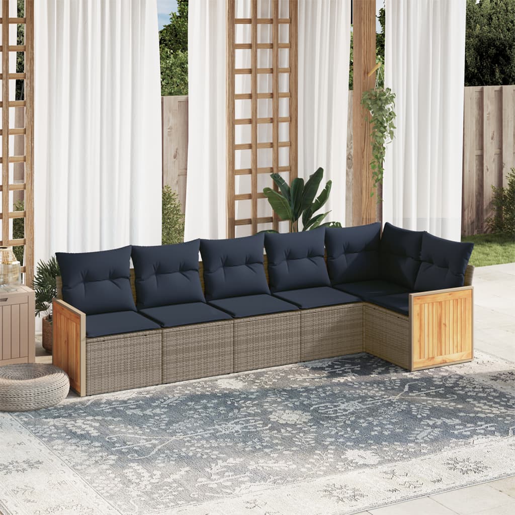havesofasæt med 6 dele og hynder grå polyrattan