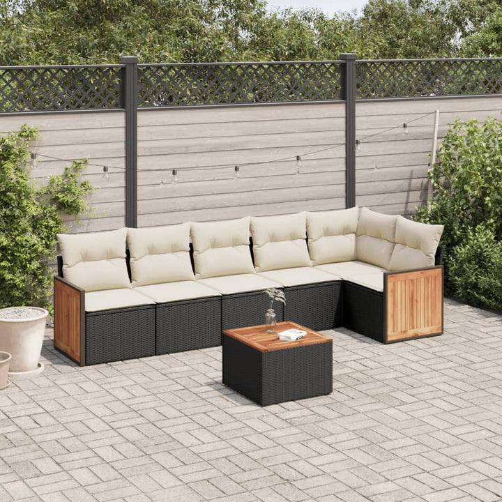 sofasæt til haven 7 dele med hynder polyrattan sort
