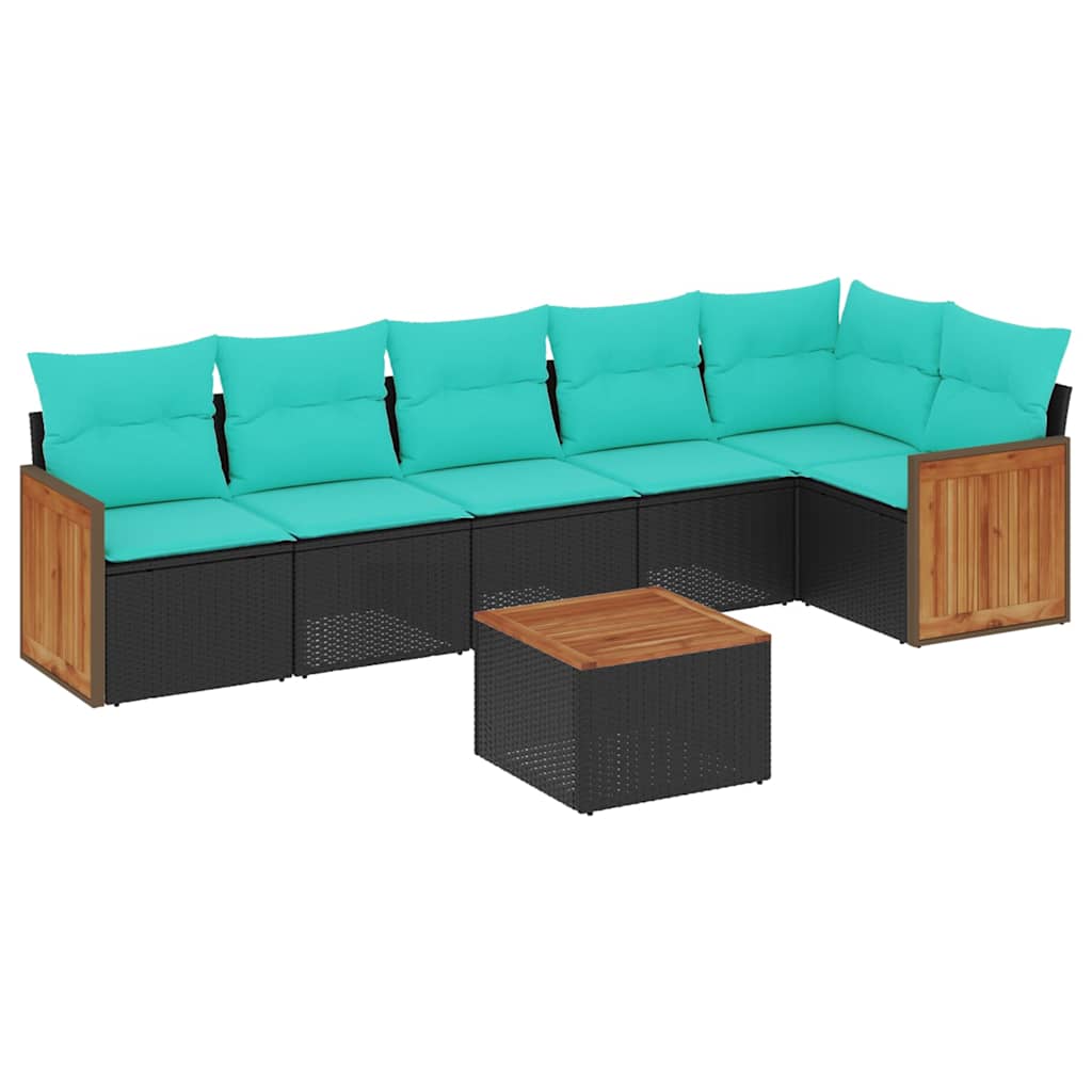 havesofasæt med 7 hynder sort polyrattan