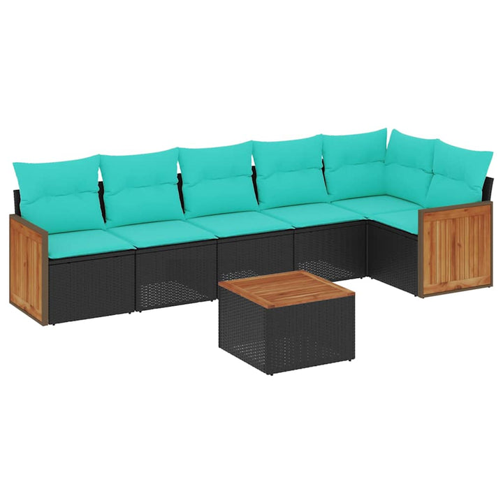 havesofasæt med 7 hynder sort polyrattan
