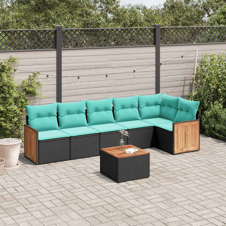 havesofasæt med 7 hynder sort polyrattan