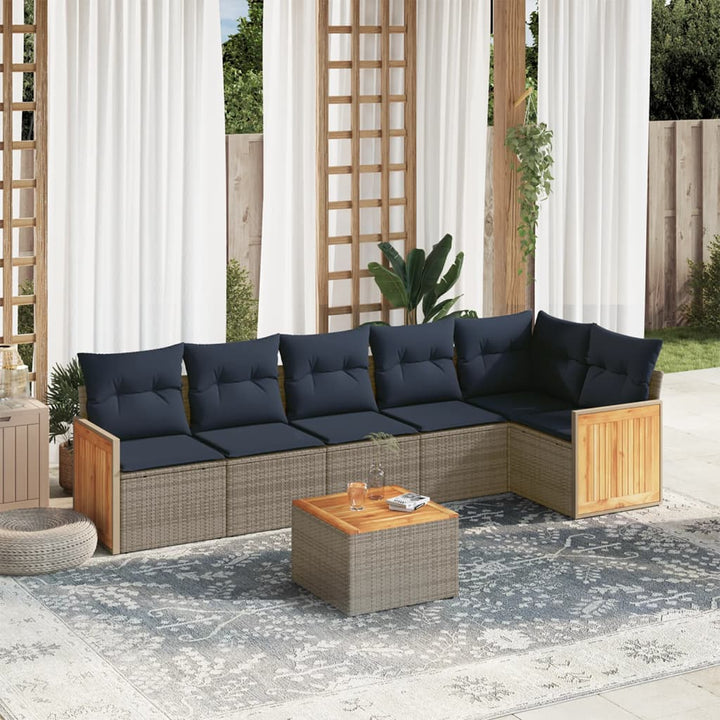 havesofasæt med 7 dele og hynder grå polyrattan