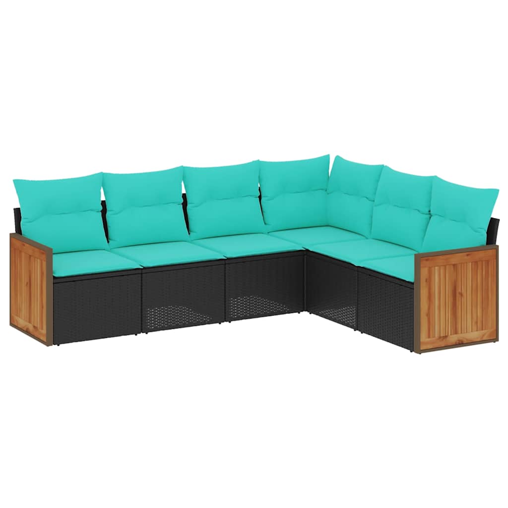 havesofasæt med 6 hynder sort polyrattan