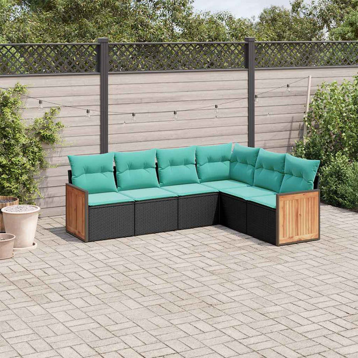 havesofasæt med 6 hynder sort polyrattan